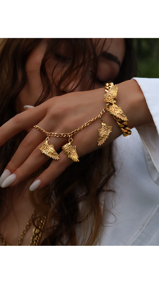 FEATHER GOLD HAND CHAIN BRACELET