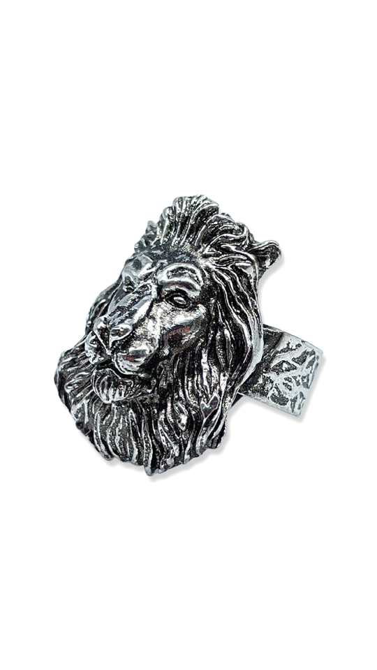 Leo Tumbled Silver Plated Brass Ring